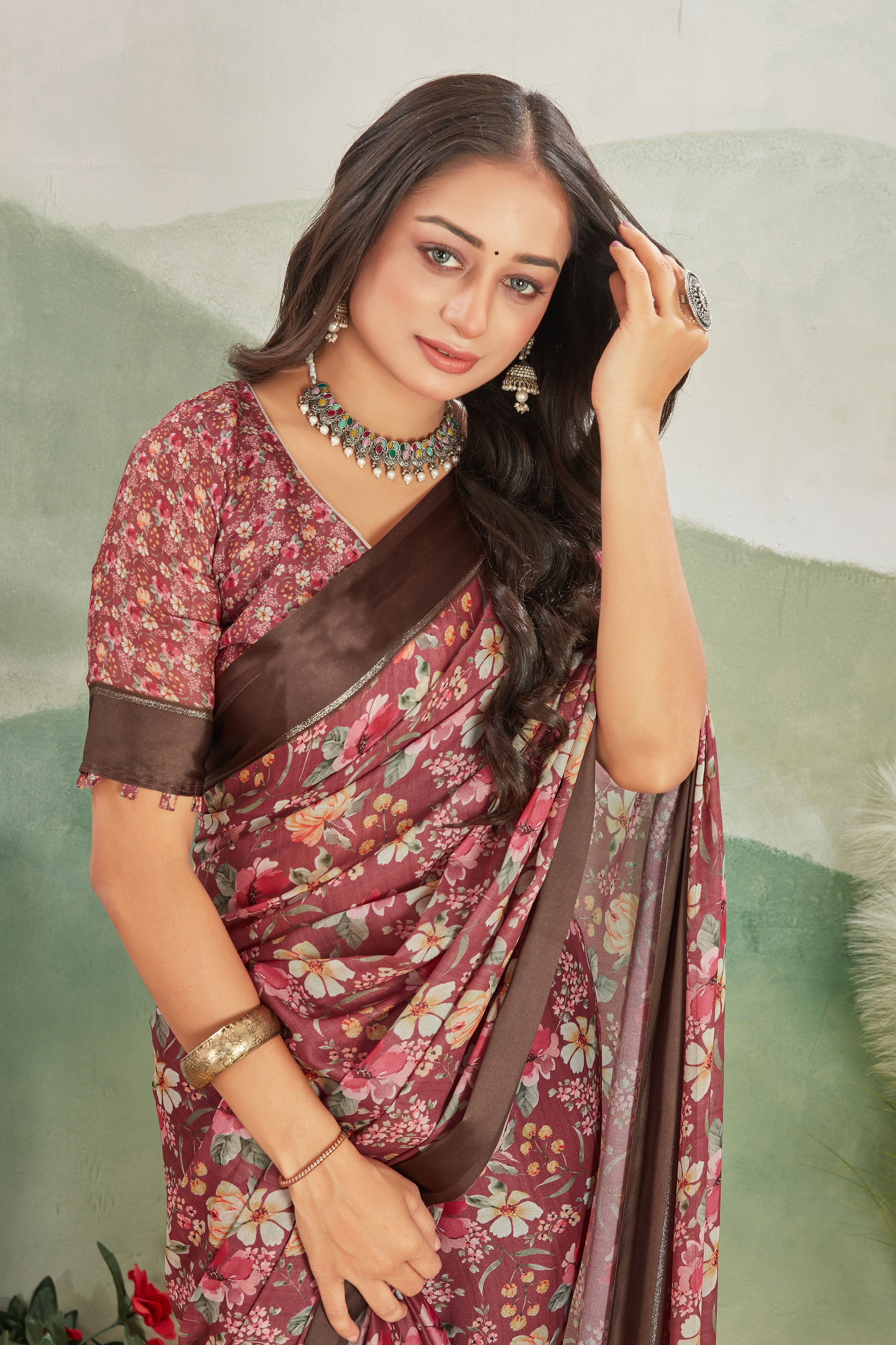 Maroon Pure Floral Digital Print A Fusion Of Tradition And Modern Art Saree