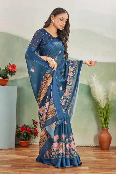 Navy Blue Latest Collection Of Digital Print Saree Perfect For All Occasions