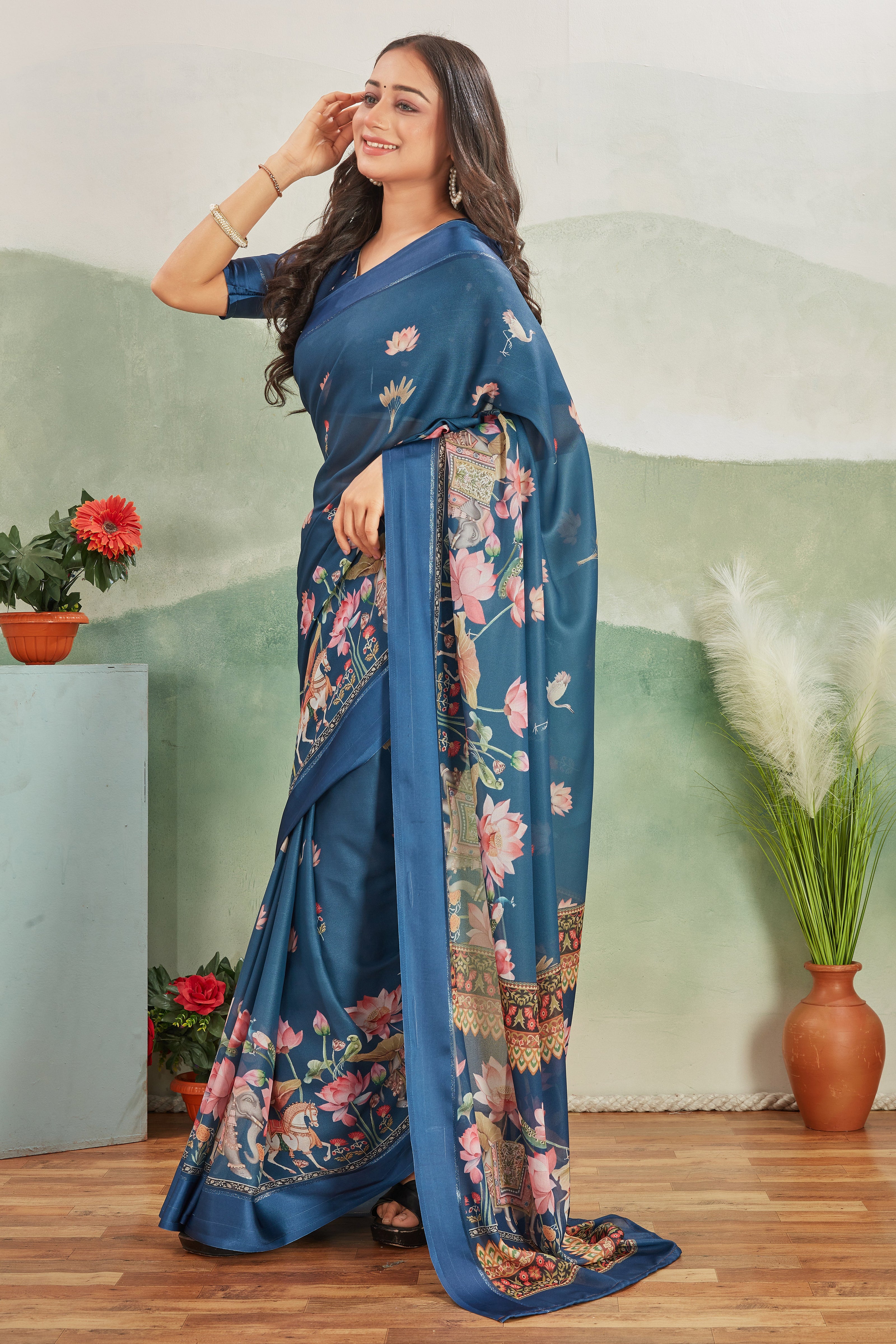 Navy Blue Latest Collection Of Digital Print Saree Perfect For All Occasions