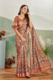 Abundant Brown Printed Satin Office Wear Saree With Blouse