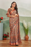 Abundant Brown Printed Satin Office Wear Saree With Blouse