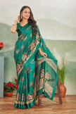Digital Print Teal Saree A Perfect Blend Of Modern Art And Timeless Grace