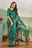 Digital Print Teal Saree A Perfect Blend Of Modern Art And Timeless Grace