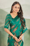 Digital Print Teal Saree A Perfect Blend Of Modern Art And Timeless Grace