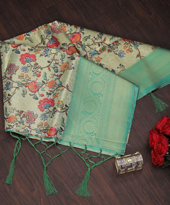 Handloom Ikkat Saree With Vibrant Digital Prints