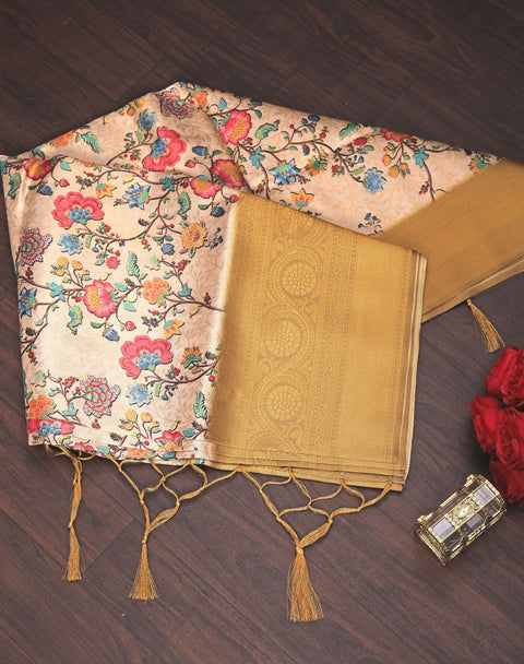 Experience the legacy of the soft silk saree with floral print