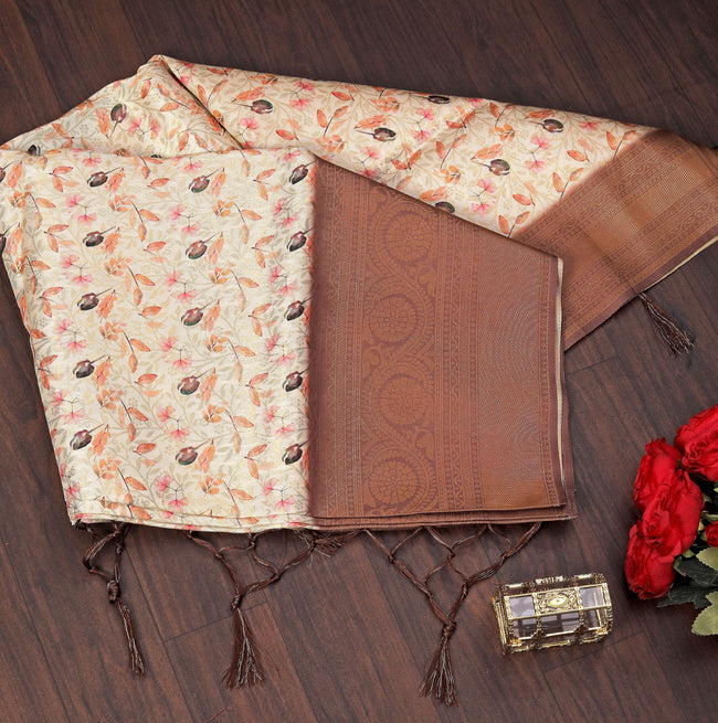 Elegant Pure Kanchipuram Silk Saree Handloom Woven With Digital Print