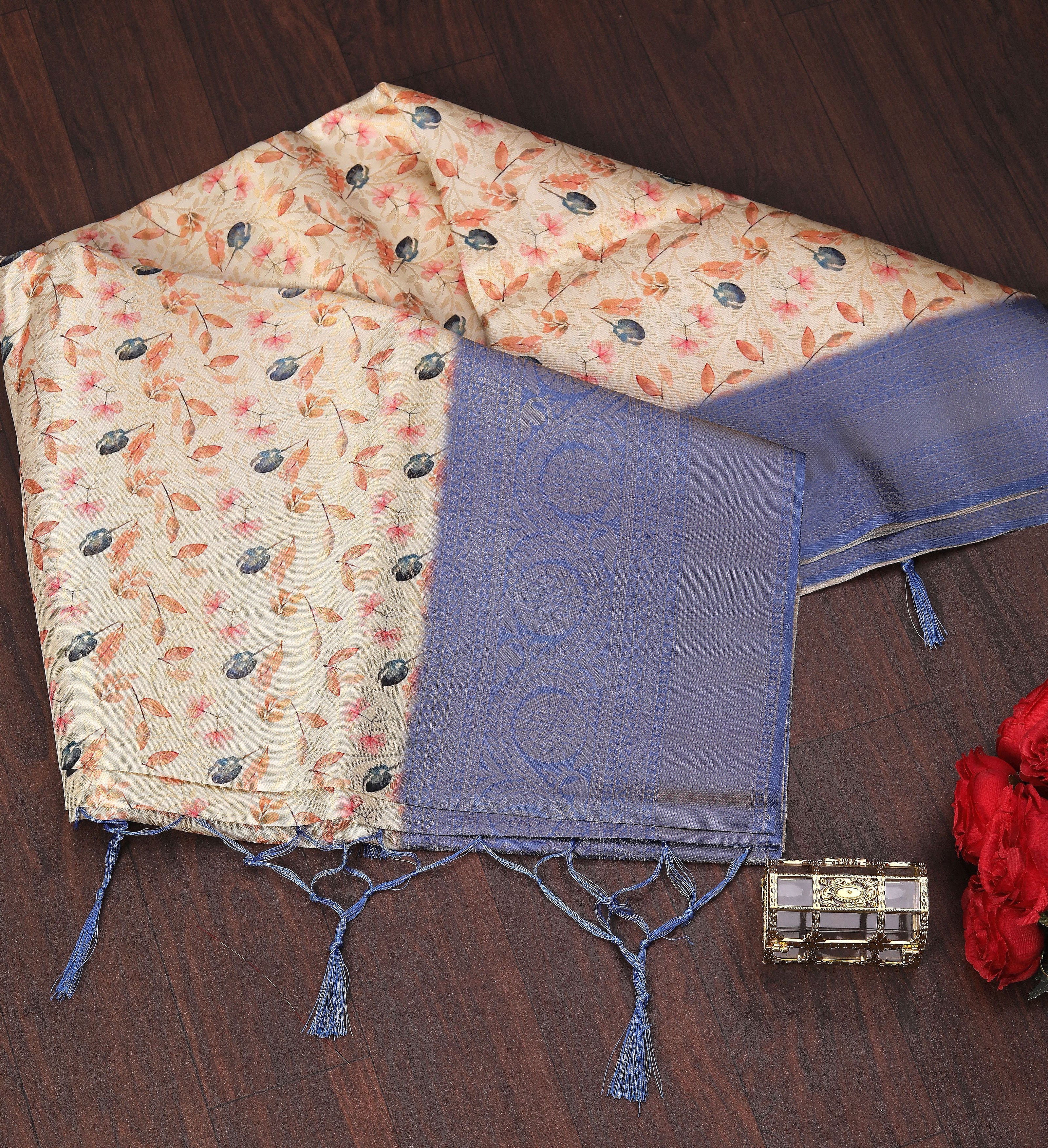 Pure Handloom Kanchi Silk Saree With Modern Digital Print Twist