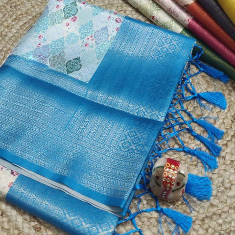 Soft Silk Pretty Blue Digital Printed Festive Wear Saree