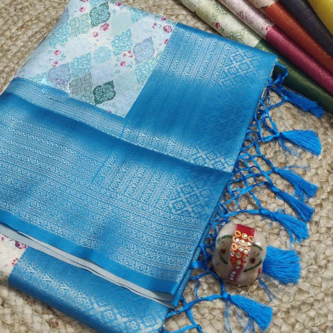 Soft Silk Pretty Blue Digital Printed Festive Wear Saree
