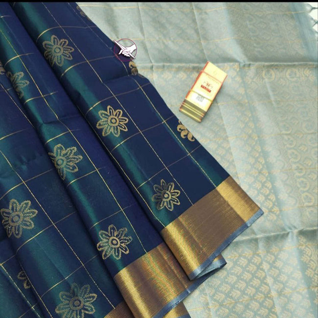 Teal Aura Handwoven Kanchipuram Lichi Silk Elegance Saree