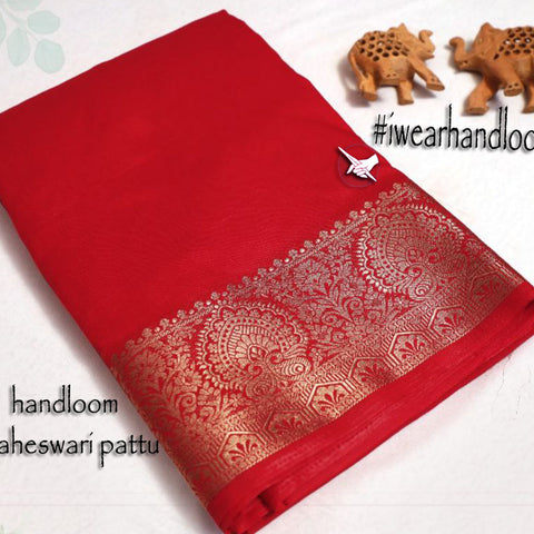 Ethereal Essence Engaging Red Tissue Silk Woven Borders Saree