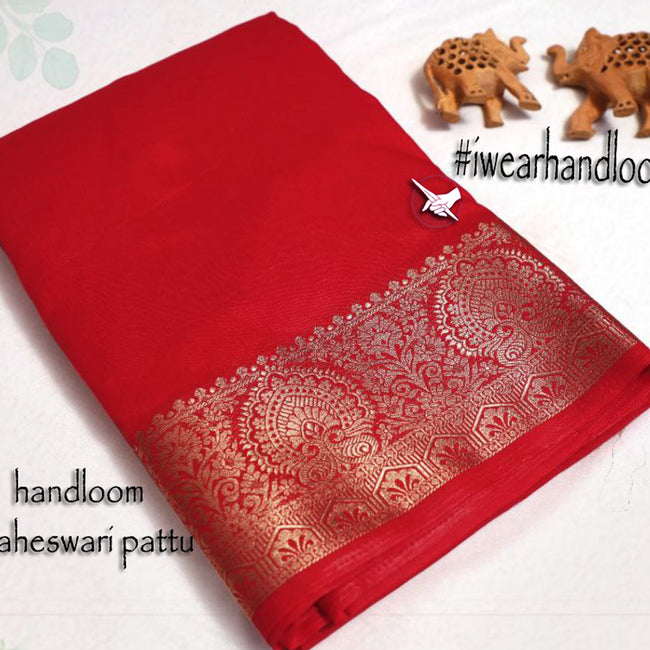 Ethereal Essence Engaging Red Tissue Silk Woven Borders Saree