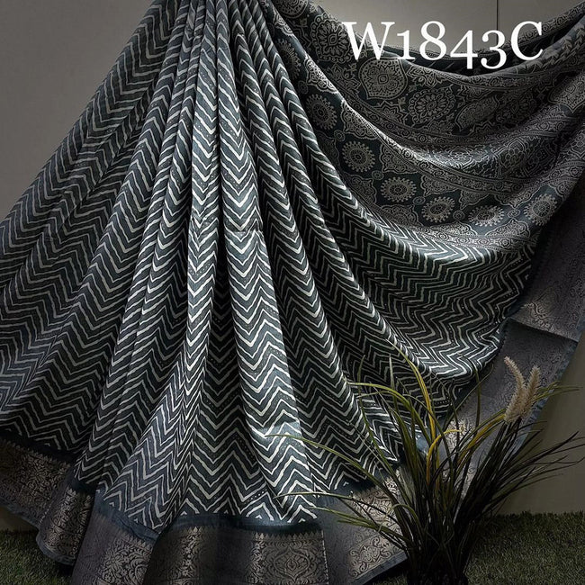 Graceful Grey Digital Art Silk Saree For Special Occasions