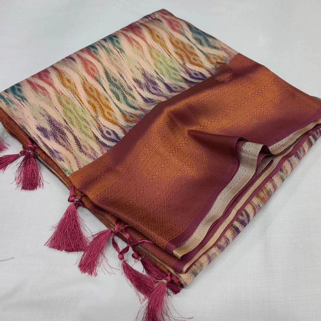 Soft Silk Fabric Party Style Mesmeric Digital Printed Saree In Multi Color