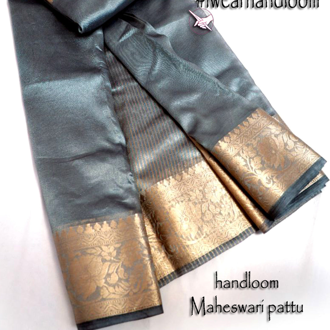 Grey Aura Designer Tissue Soft Silk Saree With Weaving Work