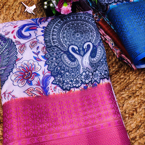 Pink Color Nylon Digital Printed Beautiful Saree