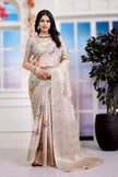 Viscose Zari Patta Border And Floral Digital Print Beige Saree