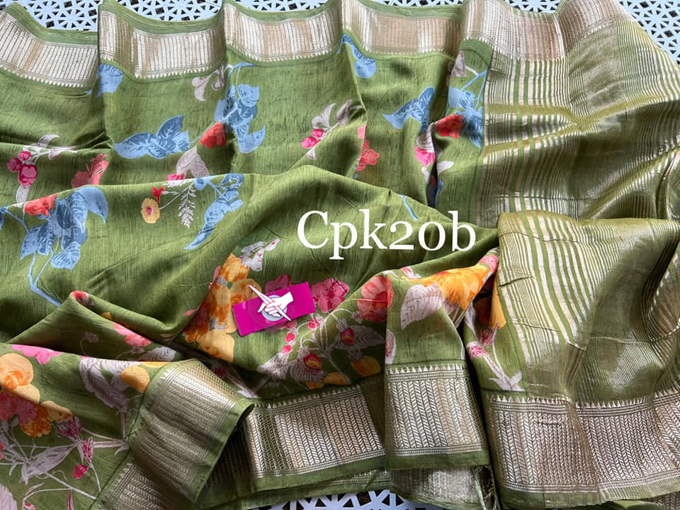 Artisan Green Tussar Silk Saree Traditional Handloom With Digital Motif And Zari Touch