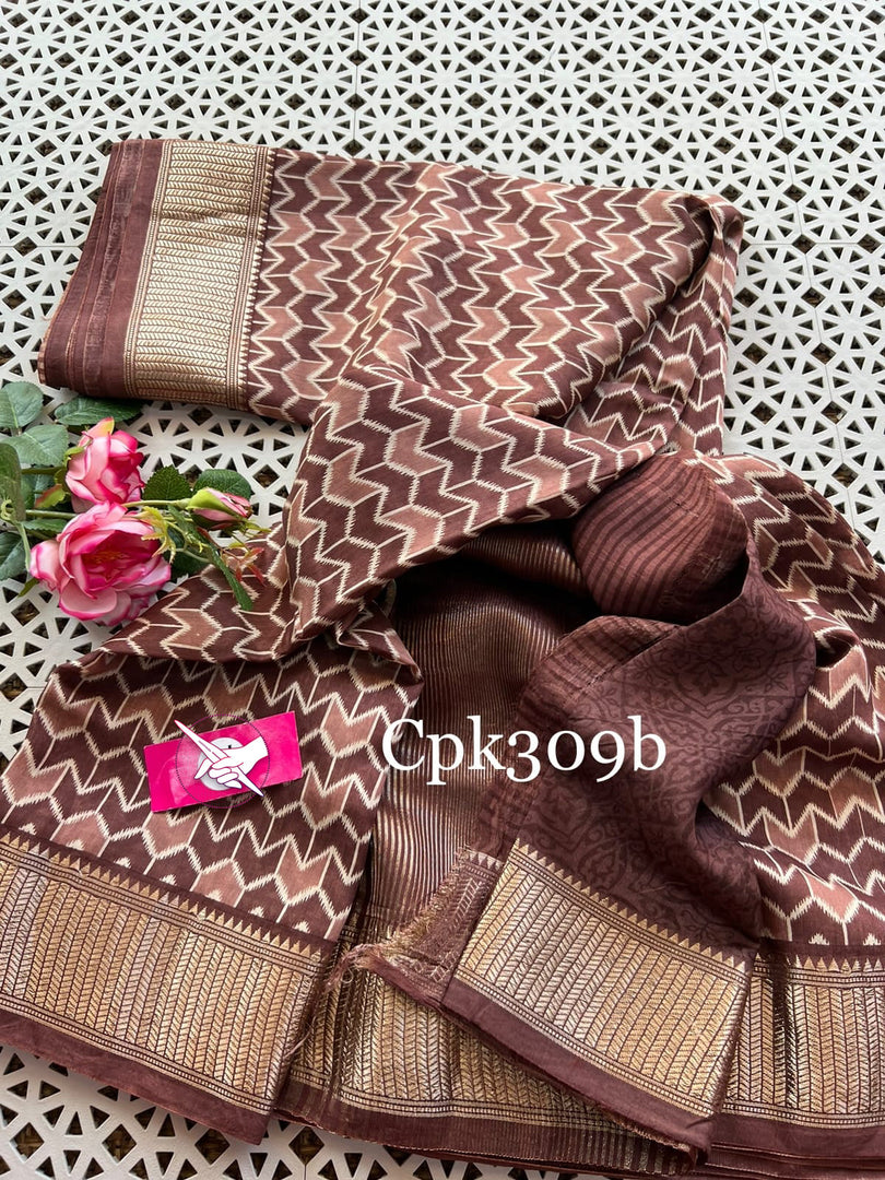 Tusser Soft Silk Sarees With Allover Digital Printed With Zari Border