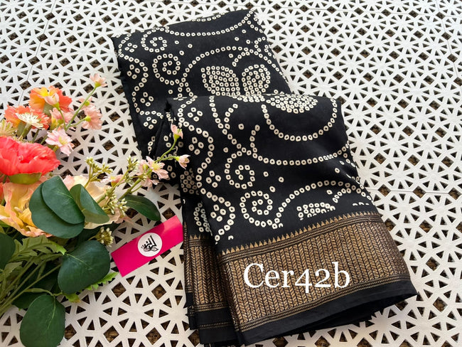 Majestic Soft Silk Bandhani Print Black Saree