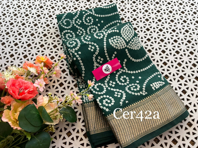 Splendiferous Green Soft Silk Bandhani Print Saree