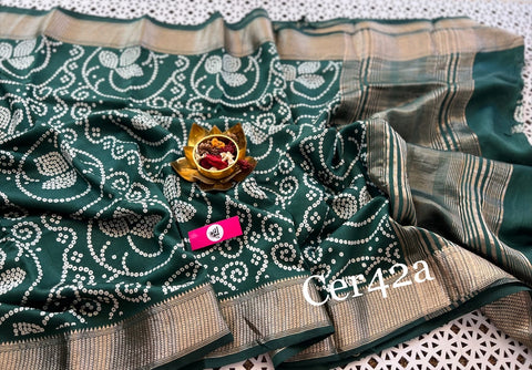 Splendiferous Green Soft Silk Bandhani Print Saree