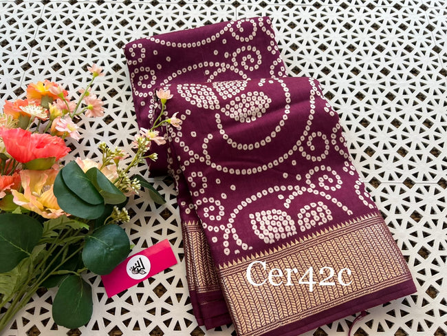 Fascinate Maroon Fancy Bandhani Print Saree