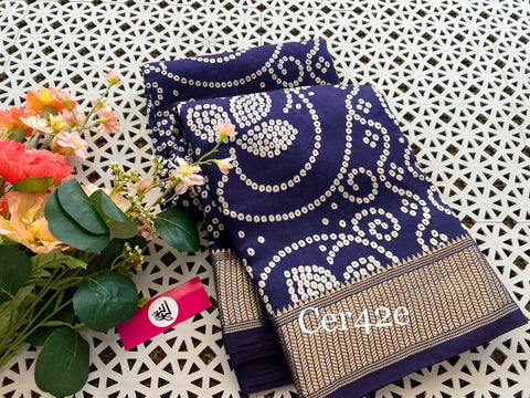 Glamorous Blue Tusser Soft silk Bandhani Digital Printed Saree