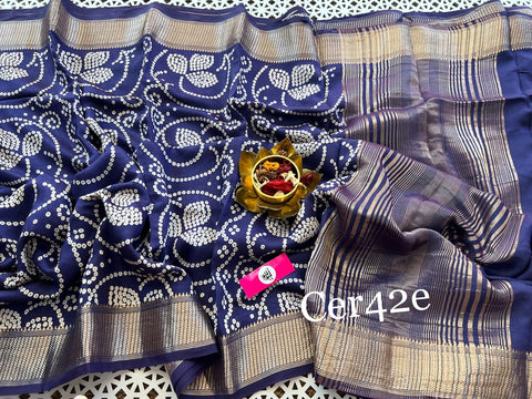 Glamorous Blue Tusser Soft silk Bandhani Digital Printed Saree