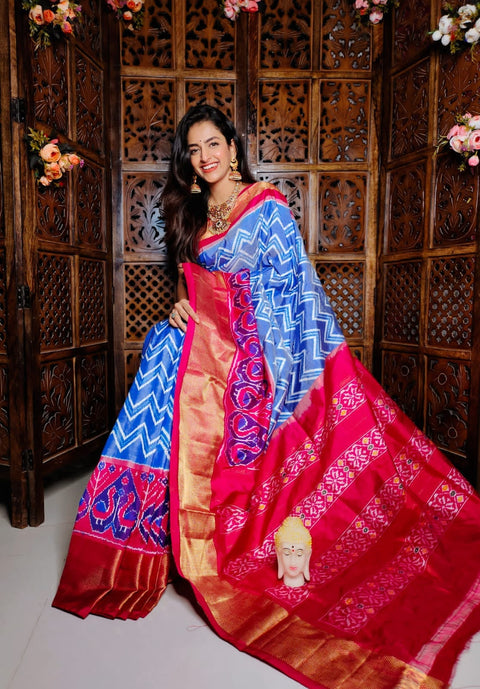 Dazzling Digital Ikkat Print Saree With Kanchi Soft Silk Feel