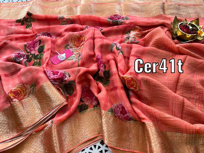 Pink Soft Silk Saree Digital Printed Design With Elegant Zari Border