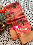 Pothys' women's pink linen cotton saree with a blouse piece, a perfect blend of elegance.