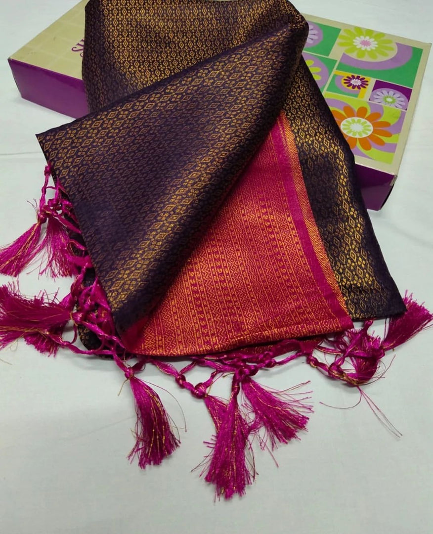 Designer Purple Kubera Pattu Style Saree In Soft Silk With Modern Print Work