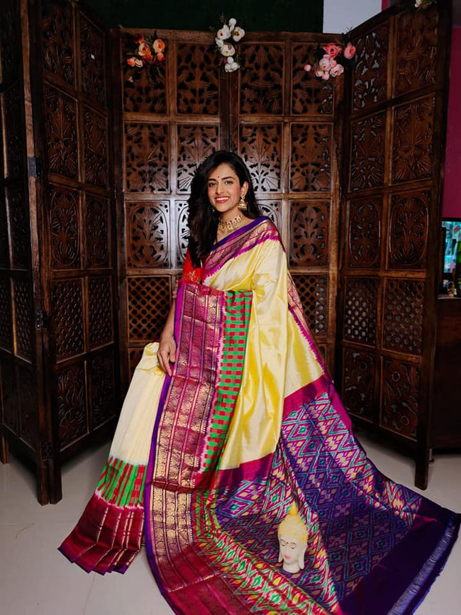 Luxury Soft Silk Saree With Handloom Weaving And Kanchi Ikkat Artwork