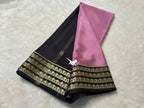 Exclusive  Zari Border Pink nd Black  Colour Plain Mysore Silk Saree.