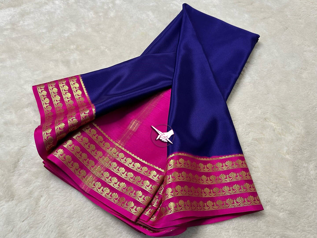 Exclusive  Zari Border Purple nd Pink  Colour Plain Mysore Silk Saree.