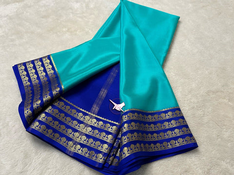 Exclusive Zari Border Sky Blue With Light Blue  Colour Plain Mysore Silk Saree.