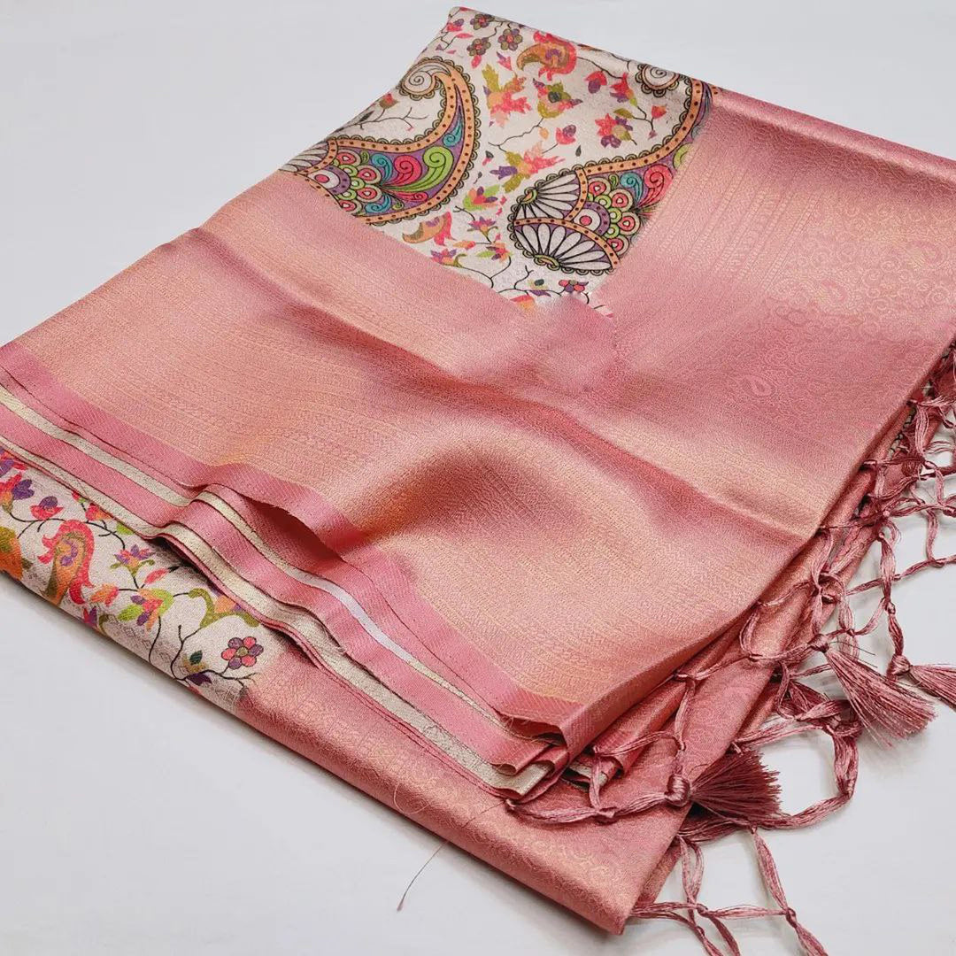 Pink Color Digital Print Pleasant Soft Silk Saree