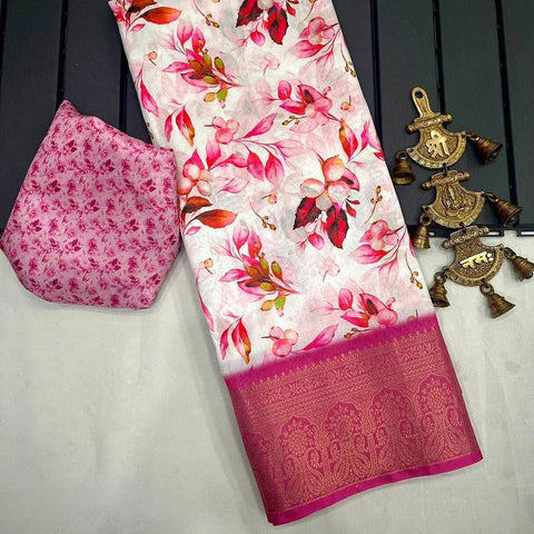 Trendy Tints Rani Fancy Silk Saree In Digital Design