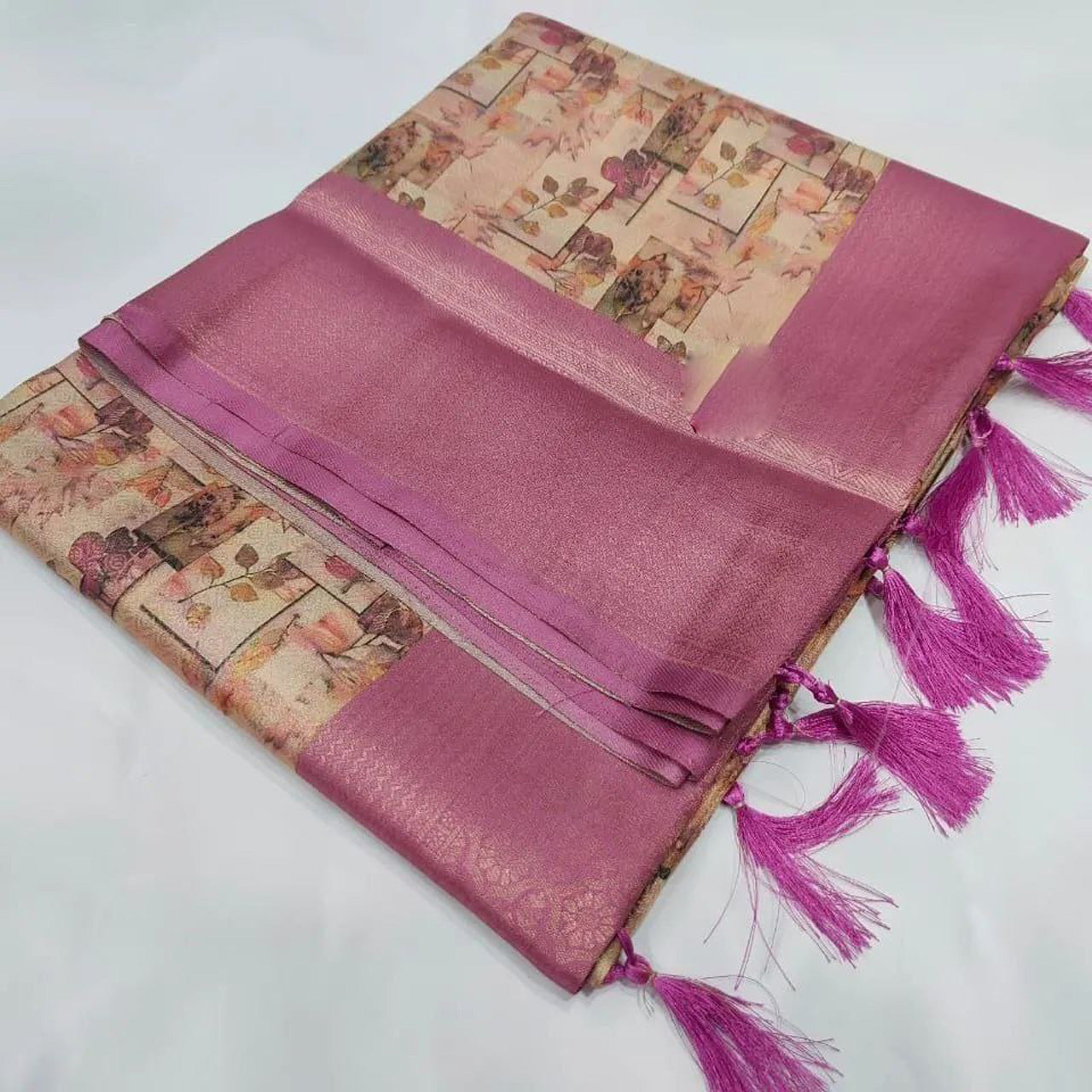Soft And Flowing Pink Digital Print Saree In Pure Soft Silk