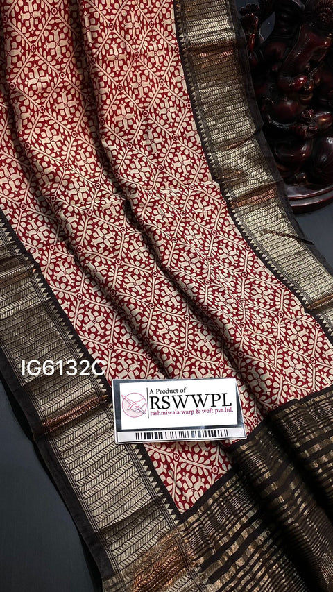 Women Red Color Floral Print Silk Saree