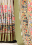 Beige Viscose Georgette Heritage Floral Print Saree