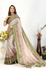 Beige Viscose Georgette Heritage Floral Print Saree