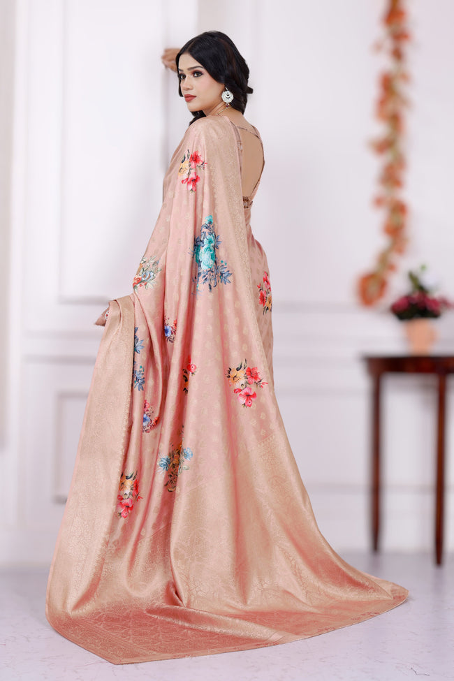 Digital Printing of 100% Viscose Knit Fabric Peach Saree