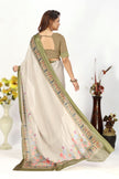 Beige Viscose Georgette Heritage Floral Print Saree