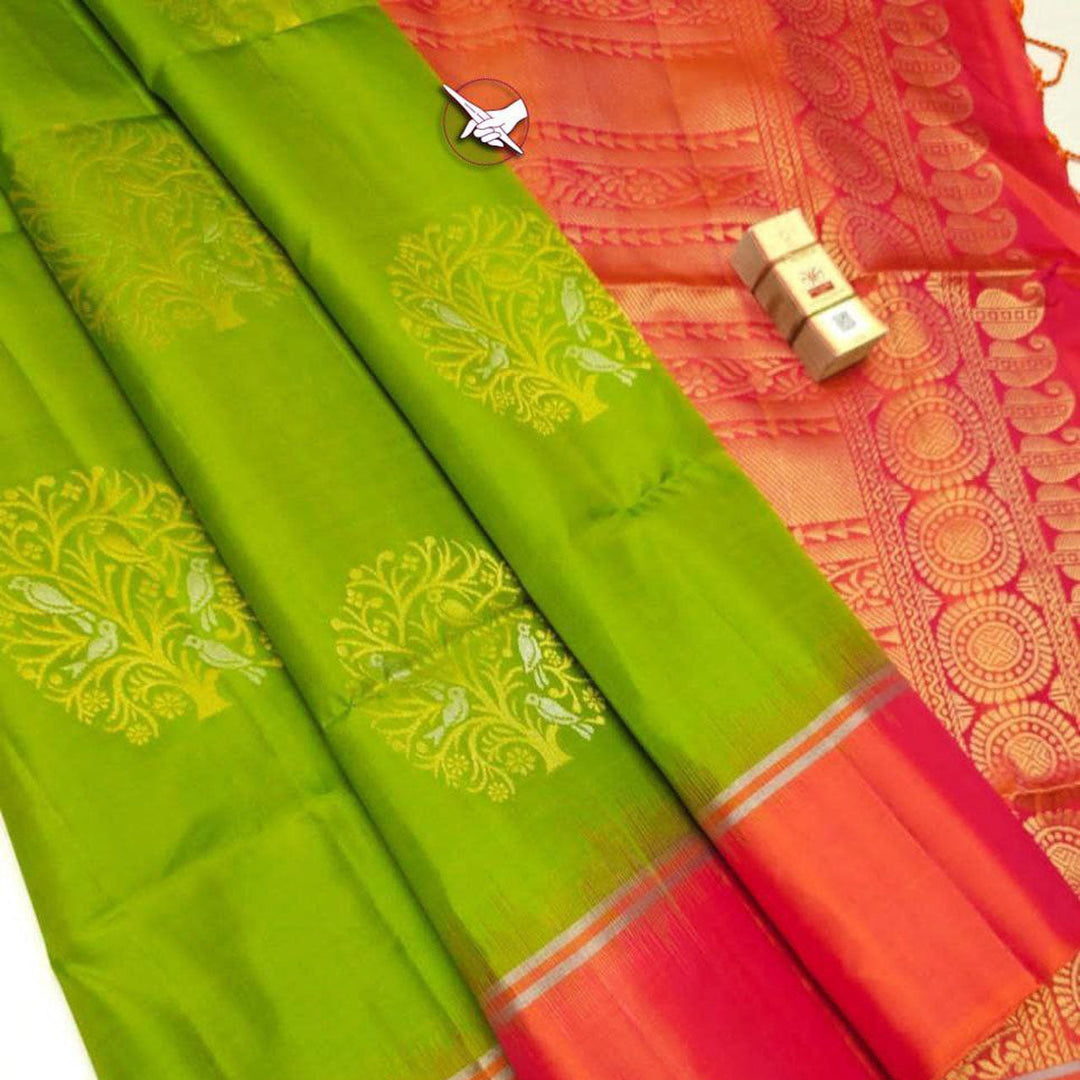 Art In Silk Green Kanchi Lichi Saree With Woven Borders
