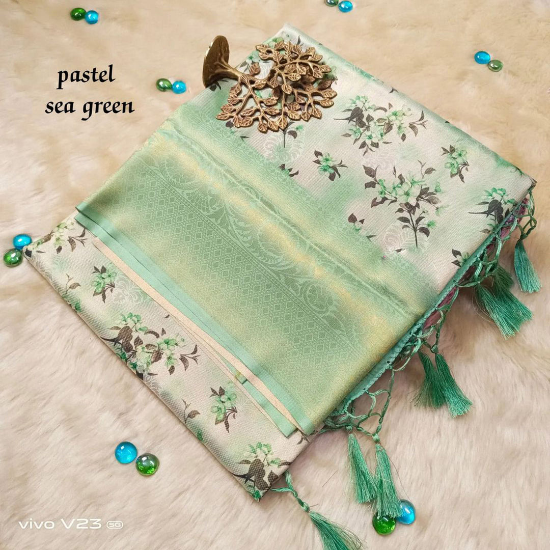 Vibrant Sea Green Soft Silks Digital Printed Saree