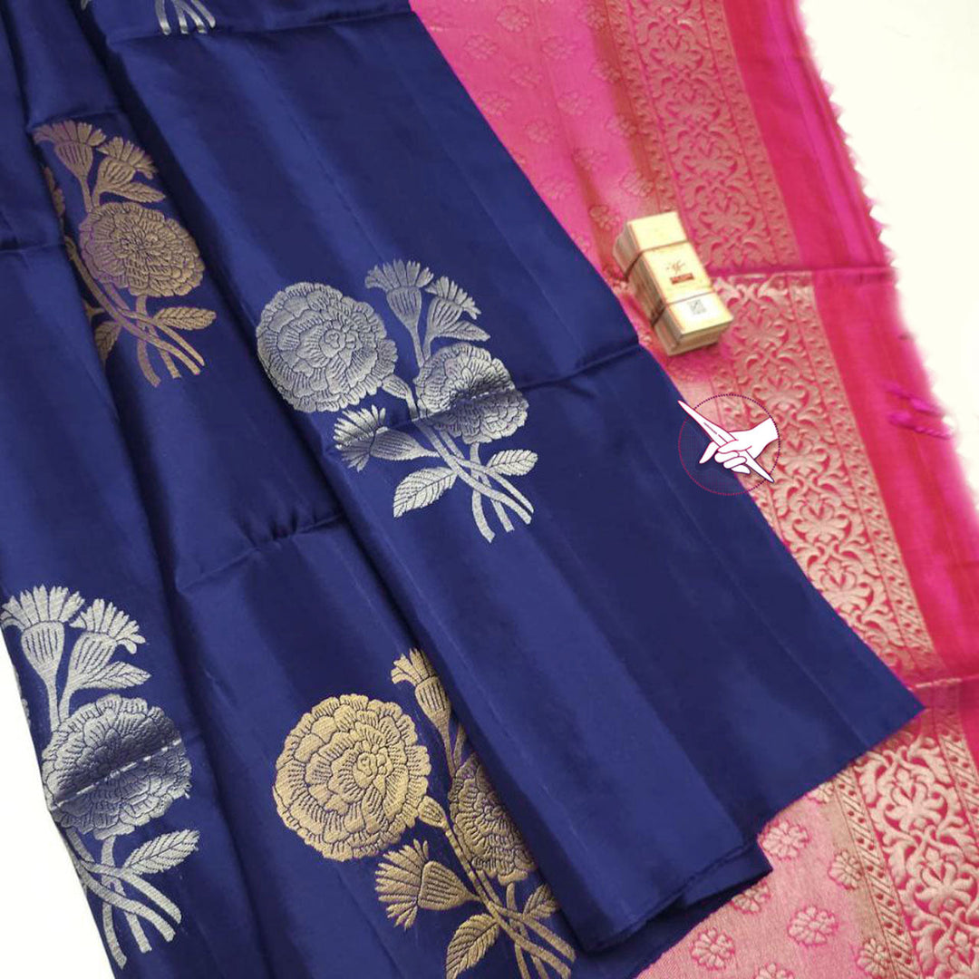 Navy Blue Festive Weave Premium Silk Saree With Classic Work