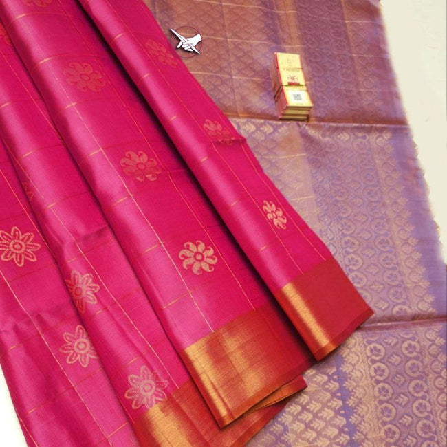 Lichi Royal Artistic Rani Silk Saree With Temple Border Weave